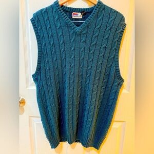 VTG Snowdrift Men's Blue Cable Knit Sweater Vest Fisherman Apres Ski Angler Prep